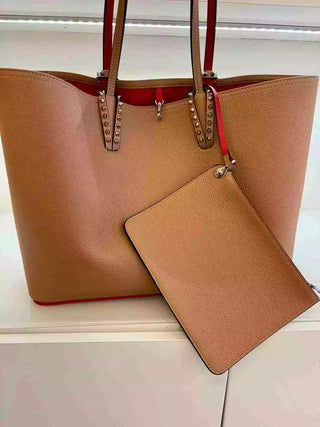 Christian Louboutin Cabata Large Nude Leather Spikes Tote Bag