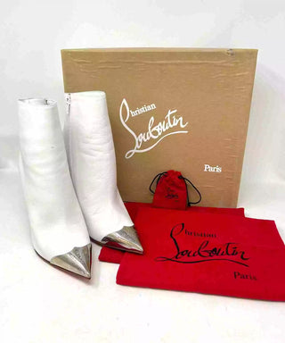 Christian Louboutin Calamijane Booty 120 White Leather Ankle Boots 38 UK 5