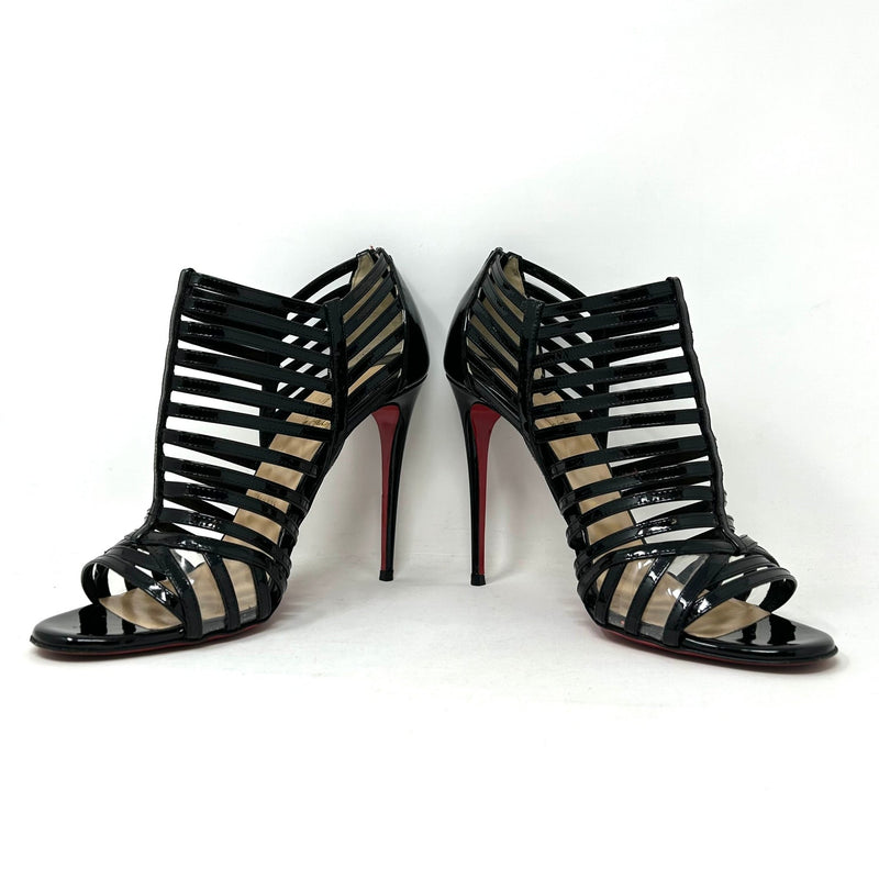 Christian Louboutin City Jolly 100 Black Patent Leather Cage Heels Sandals 40 UK 7 - High Heel Hierarchy