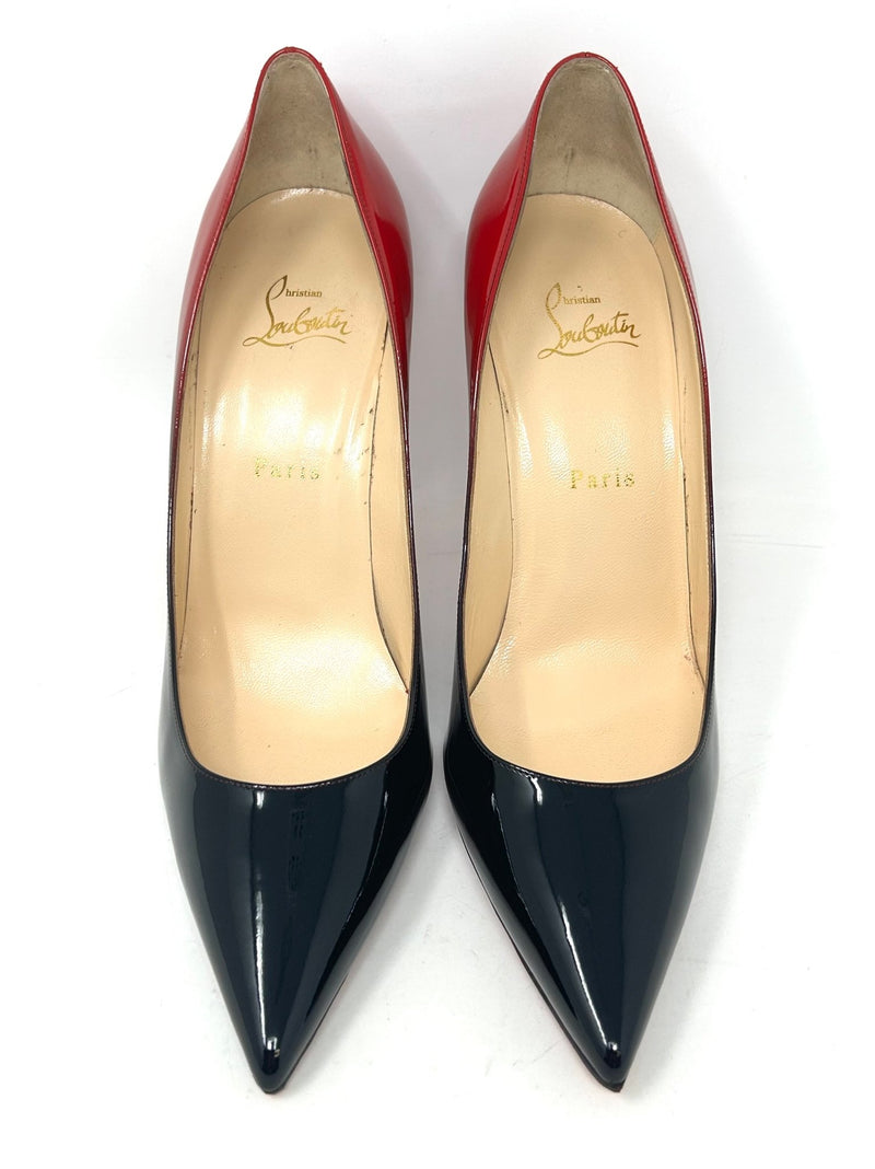 Christian Louboutin Decollete 554 100 Patent Black/Red Degrade Pump Heels 41 UK 8 - High Heel Hierarchy