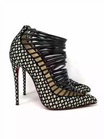 Christian Louboutin Gortik 120 Black Velvet Glitter Bootie Heels 38.5 UK 5.5