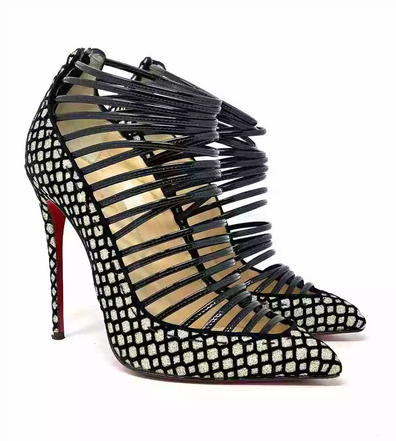 Christian Louboutin Gortik 120 Black Velvet Glitter Bootie Heels 38.5 UK 5.5