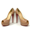 Christian Louboutin Lady Peep 150 Nude Patent Platform Peep Toe Heels 38 UK 5 - High Heel Hierarchy