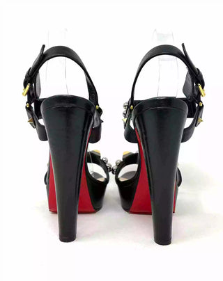 Christian Louboutin Pyrabubble 140 Black Leather Studded Heel Sandals 38 UK 5