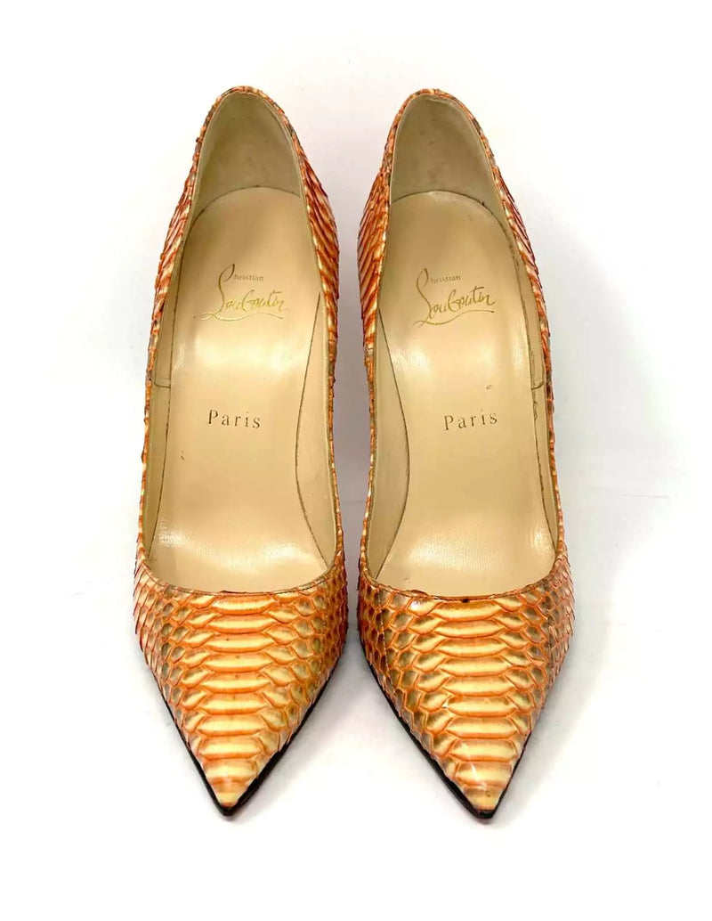 Christian Louboutin So Kate 120 Watersnake Rocaille Orange Pump Heels 38 UK 5