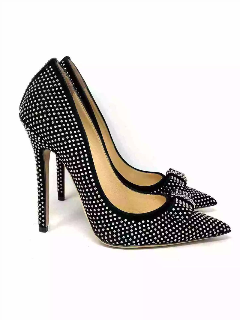 Black pointed studded heels best sale