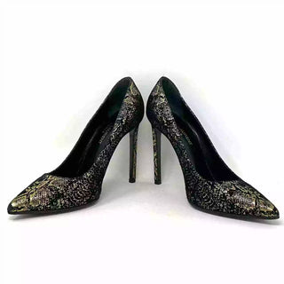 Yves Saint Laurent Black Gold Snake Print Suede Pump Heels 37 UK 4