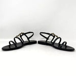 Saint Laurent Cassandra Black Leather Metal YSL Logo Flat Sandals 37 UK 4