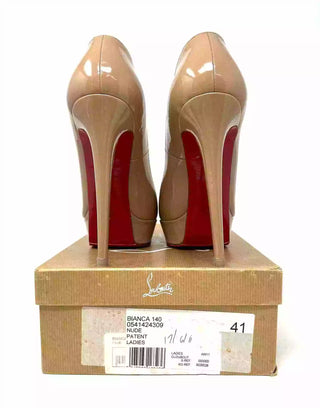 Christian Louboutin Bianca 140 Nude Patent Leather Platform Heels 41 UK 8