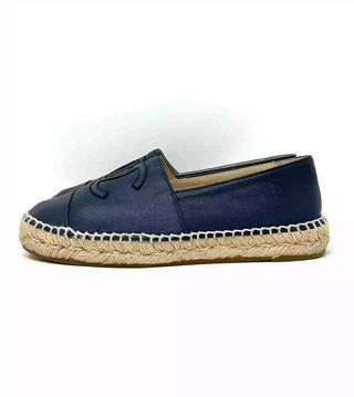 Chanel Navy Blue Leather CC Cap Toe Espadrille Flats 36 UK 3