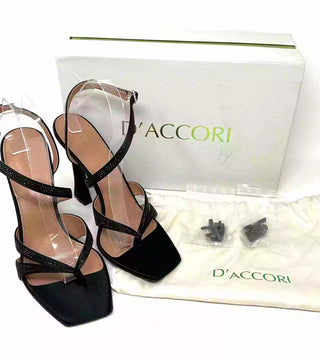 D’Accori Black Raya 100 Crystal Embellished Satin Heel Sandals 41 UK 8