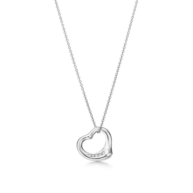 Tiffany & Co Open Heart Silver Pendant Necklace With Diamonds