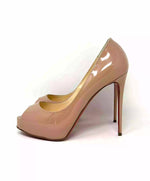 Christian Louboutin New Very Prive 120 Nude Patent Leather Peep Toe Heels 35.5 UK 2.5