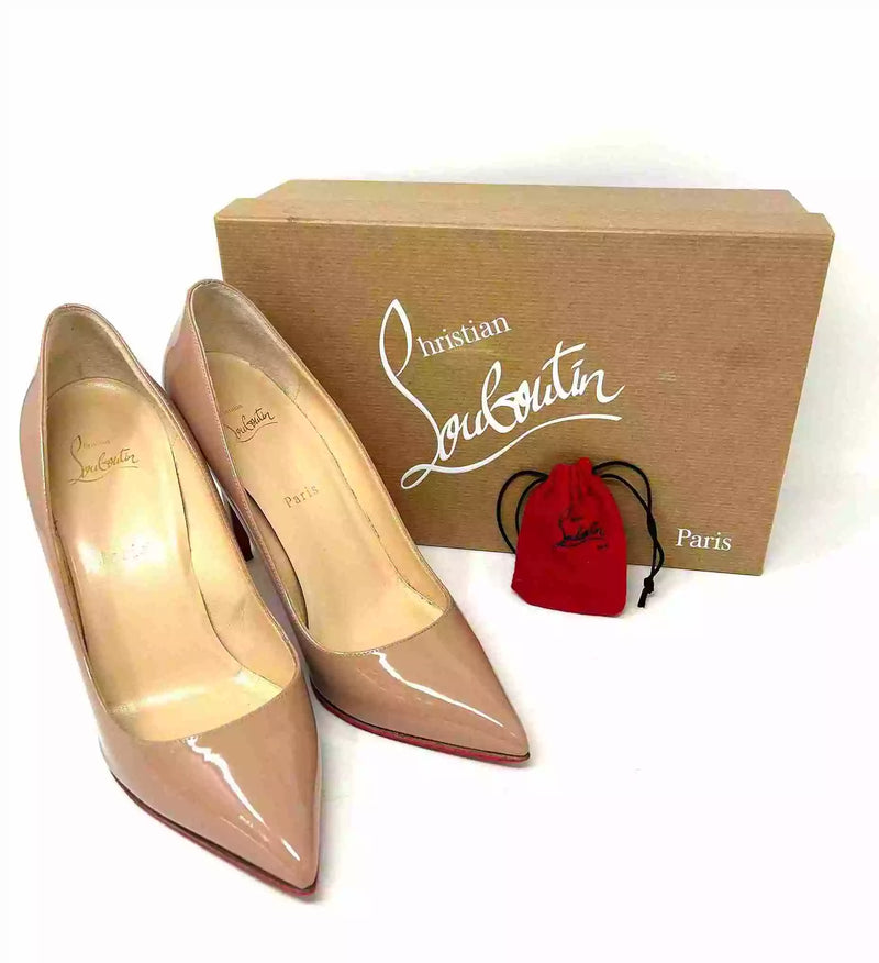 Christian Louboutin Pigalle 100 Nude Patent Leather Pump Heels 40 UK 7