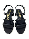 Saint Laurent Cassandra Black Leather Metal YSL Logo Flat Sandals 37 UK 4