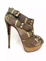 Christian Louboutin Mad Marta 150 Crelino/Fishnet/Python Beige Peep Toe Platform Booties but small fit 39 UK 6