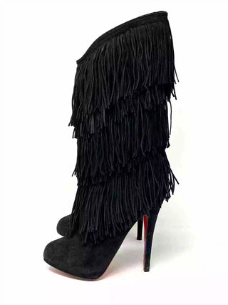 Christian Louboutin Forever Tina Black Suede Fringe Platform Boots EU 36 UK 3