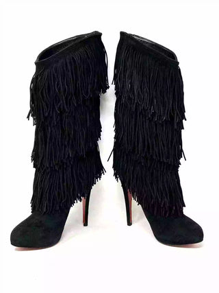 Christian Louboutin Forever Tina Black Suede Fringe Platform Boots EU 36 UK 3