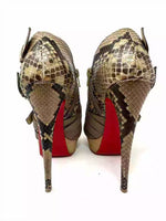 Christian Louboutin Mad Marta 150 Crelino/Fishnet/Python Beige Peep Toe Platform Booties but small fit 39 UK 6