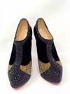 Christian Louboutin Laeila 140 Black/Gold Strass Suede Ankle Bootie Heels 38.5