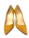 Christian Louboutin Pigalle Follies 100 Mustard Yellow Veau Velours Heels 34