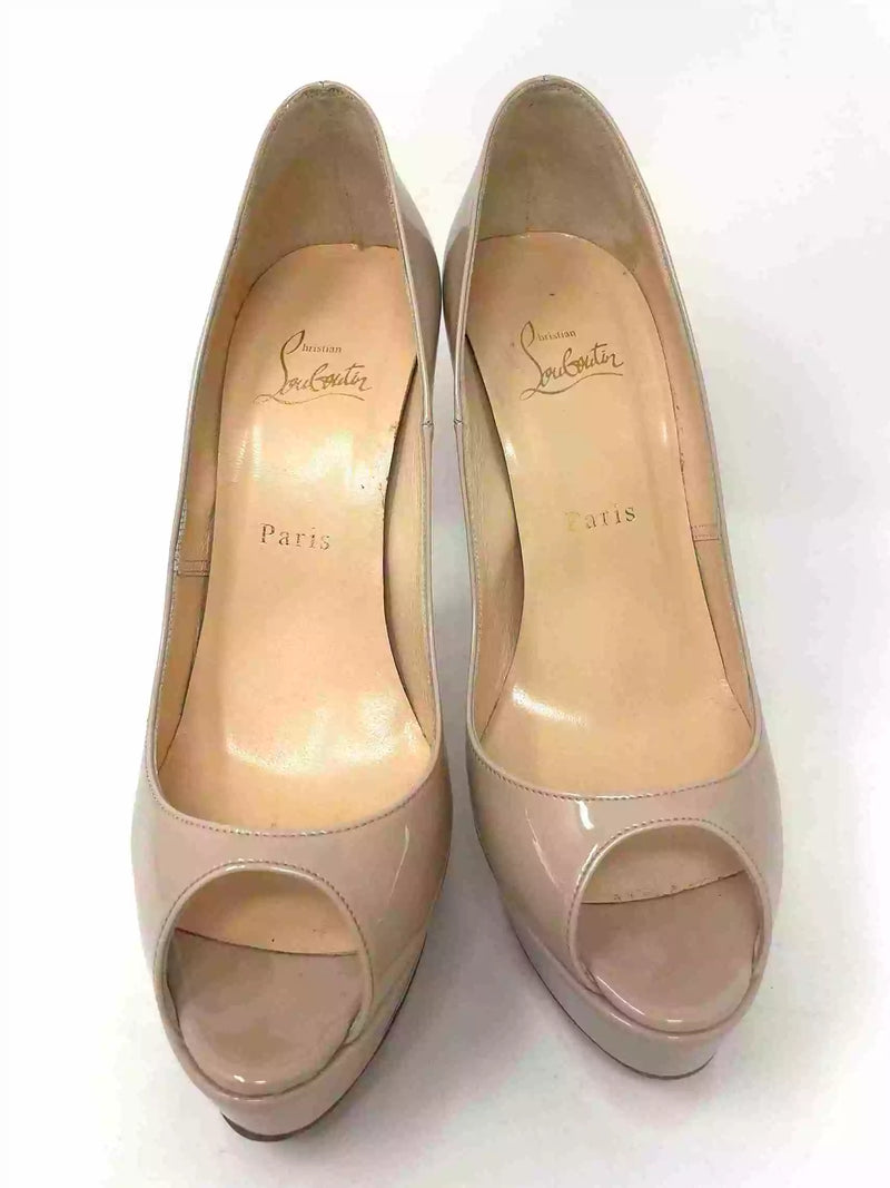 Christian Louboutin Banane 140 Nude Patent Platform Peep-toe Heels 38.5 UK 5.5