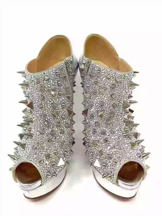 Christian Louboutin Bridget’s Back 160 Silver Crystal Embellished Platform Booties 39