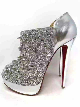 Christian Louboutin Bridget’s Back 160 Silver Crystal Embellished Platform Booties 39