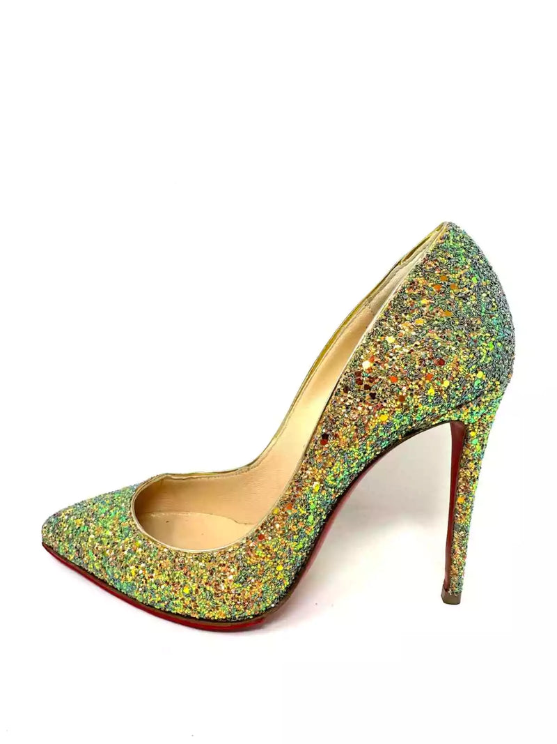 Christian Louboutin Pigalle Follies 100 Glitter Dragonfly Pollen Heels 35 UK 2