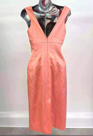 Peach Silk Midi Dress Shoulder Embroidered UK10