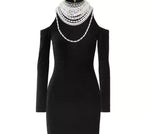 Balmain Pearl And Crystal Embellished Cut Out Shoulder Velvet Mini Dress 38 UK 10