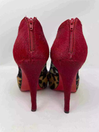 Christian Louboutin Aeronotoc 120 Leopard Calfskin Lace Peep-toe booties 38.5 UK5.5