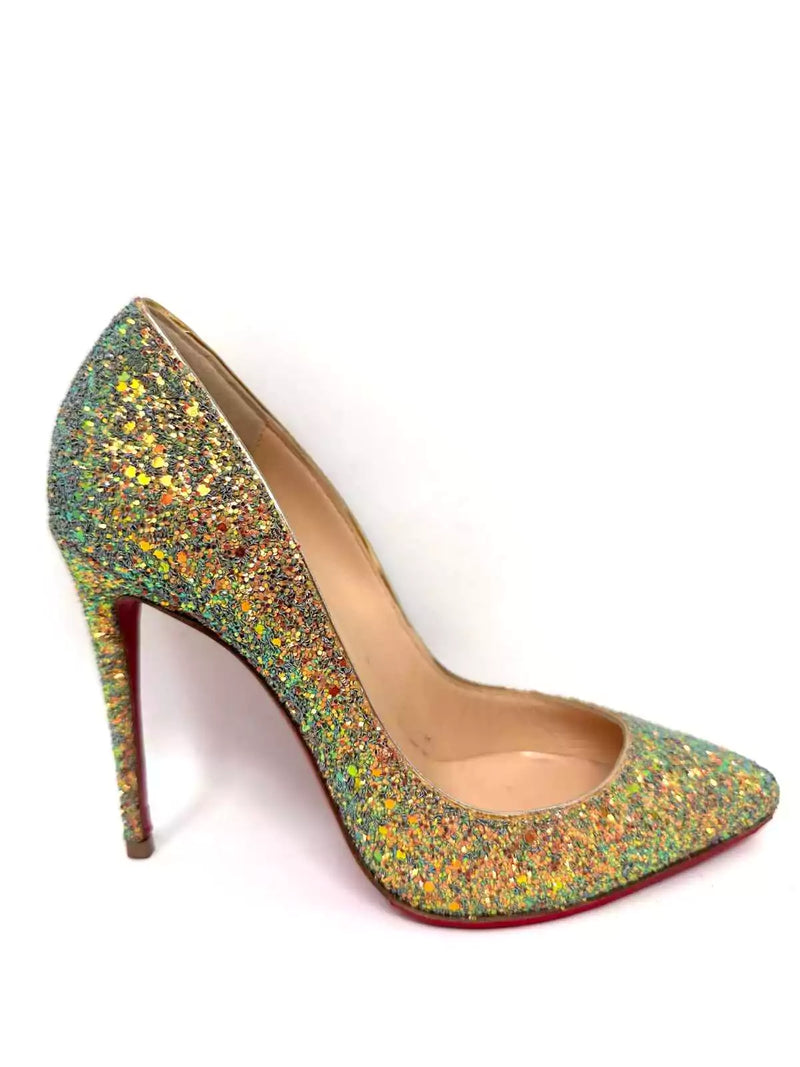 Christian Louboutin Pigalle Follies 100 Glitter Dragonfly Pollen Heels 35 UK 2