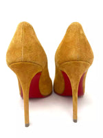 Christian Louboutin Pigalle Follies 100 Mustard Yellow Veau Velours Heels 34