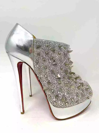 Christian Louboutin Bridget’s Back 160 Silver Crystal Embellished Platform Booties 39