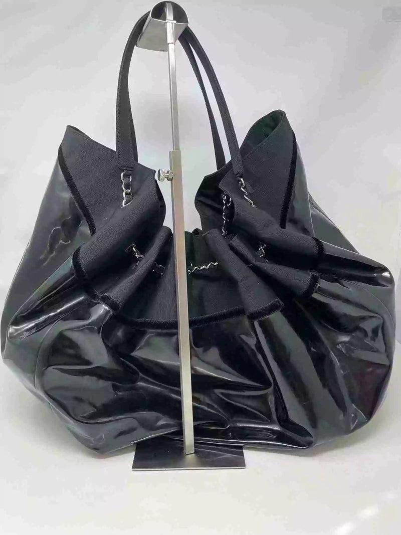 Chanel Black Patent Leather Stretch Spirit XL Cabas Hobo Tote Bag