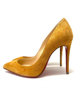 Christian Louboutin Pigalle Follies 100 Mustard Yellow Veau Velours Heels 34