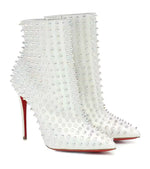 Christian Louboutin Snakilta 100 White Leather Iridescent Spike Booties 37