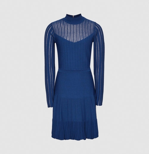 Blue knit clemmy dress with back zip