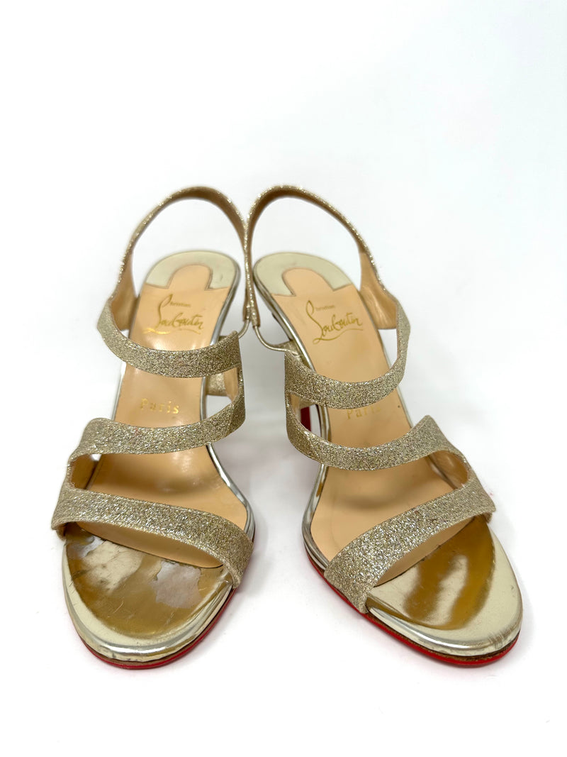Vavazou 100 Glitter Tonic/Specchio Platine Light Gold Strappy Heels Sandals 38.5 UK 5.5