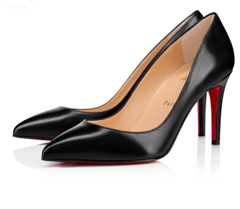 Black nappa leather heels with signature red soles