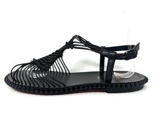 Christian Louboutin Janis in Spain Macrame Black Calf Flat Sandals 40