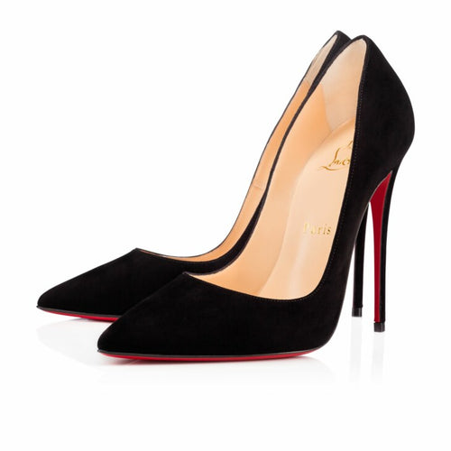Black veau velour suede heels with signature red soles