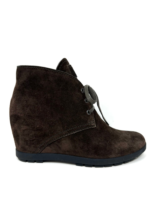 dark brown suede wedge lace up boots