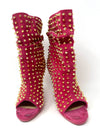 Guerilla 120 Veau Velours Gold Spike Rose Matador Pink Peep Toe Ankle Booties 37.5