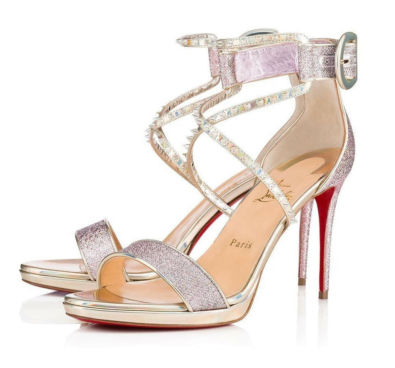 pink and spike sandal heel with platform and signature red soles