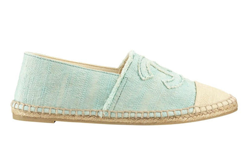 mint and beige canvas espadrilles with interlocking CC on vamps