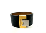 Black Leather Rudis Bracelet with Gold Buckle