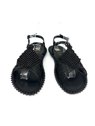 Christian Louboutin Janis in Spain Macrame Black Calf Flat Sandals 40