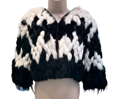 Black and white Pelliccia fur cropped coat 